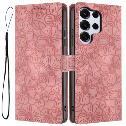 Cherry Blossoms Embossed Leather Phone Case, For Samsung Galaxy S26 Edge 5G, For Samsung Galaxy S26 Ultra 5G, For Samsung Galaxy S26 5G, For Samsung Galaxy S25 FE 5G, For Samsung Galaxy S25 Edge 5G, For Samsung Galaxy S25 5G