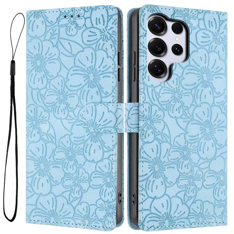 Cherry Blossoms Embossed Leather Phone Case, For Samsung Galaxy S26 Edge 5G, For Samsung Galaxy S26 Ultra 5G, For Samsung Galaxy S26 5G, For Samsung Galaxy S25 FE 5G, For Samsung Galaxy S25 Edge 5G, For Samsung Galaxy S25 5G