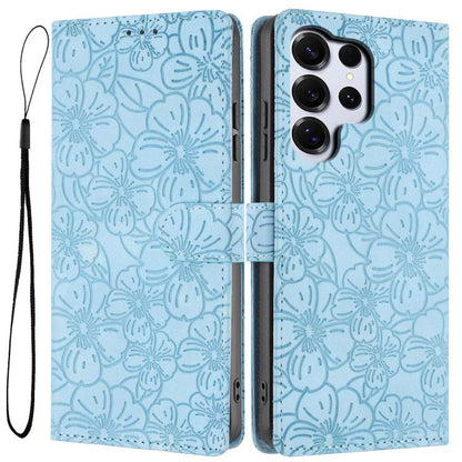 Cherry Blossoms Embossed Leather Phone Case, For Samsung Galaxy S26 Edge 5G, For Samsung Galaxy S26 Ultra 5G, For Samsung Galaxy S26 5G, For Samsung Galaxy S25 FE 5G, For Samsung Galaxy S25 Edge 5G, For Samsung Galaxy S25 5G