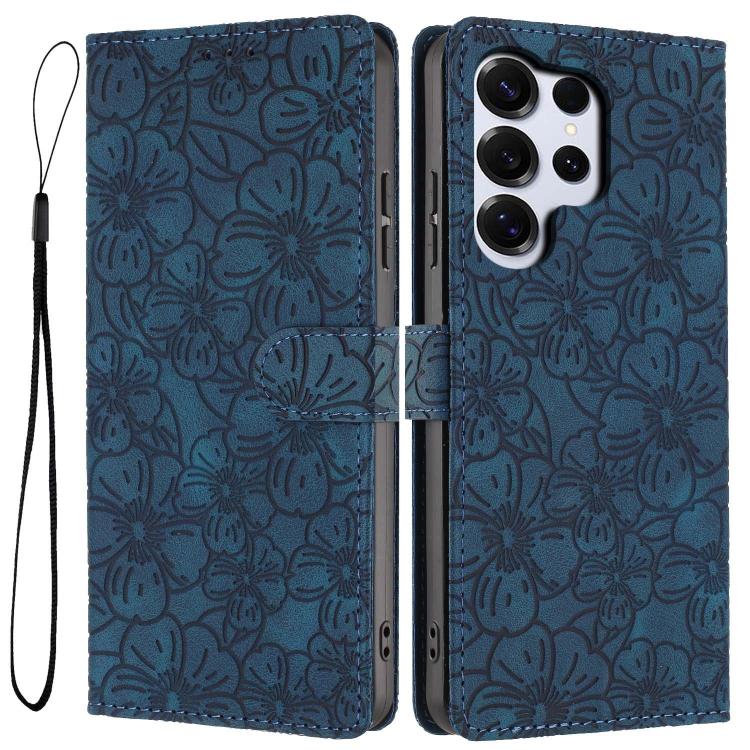 Cherry Blossoms Embossed Leather Phone Case, For Samsung Galaxy S26 Edge 5G, For Samsung Galaxy S26 Ultra 5G, For Samsung Galaxy S26 5G, For Samsung Galaxy S25 FE 5G, For Samsung Galaxy S25 Edge 5G, For Samsung Galaxy S25 5G