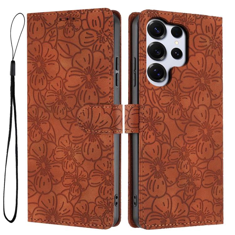 Cherry Blossoms Embossed Leather Phone Case, For Samsung Galaxy S26 Edge 5G, For Samsung Galaxy S26 Ultra 5G, For Samsung Galaxy S26 5G, For Samsung Galaxy S25 FE 5G, For Samsung Galaxy S25 Edge 5G, For Samsung Galaxy S25 5G