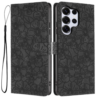 Cherry Blossoms Embossed Leather Phone Case, For Samsung Galaxy S26 Edge 5G, For Samsung Galaxy S26 Ultra 5G, For Samsung Galaxy S26 5G, For Samsung Galaxy S25 FE 5G, For Samsung Galaxy S25 Edge 5G, For Samsung Galaxy S25 5G