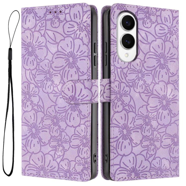 Cherry Blossoms Embossed Leather Phone Case, For Samsung Galaxy S26 Edge 5G, For Samsung Galaxy S26 Ultra 5G, For Samsung Galaxy S26 5G, For Samsung Galaxy S25 FE 5G, For Samsung Galaxy S25 Edge 5G, For Samsung Galaxy S25 5G