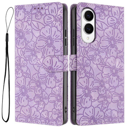 Cherry Blossoms Embossed Leather Phone Case, For Samsung Galaxy S26 Edge 5G, For Samsung Galaxy S26 Ultra 5G, For Samsung Galaxy S26 5G, For Samsung Galaxy S25 FE 5G, For Samsung Galaxy S25 Edge 5G, For Samsung Galaxy S25 5G