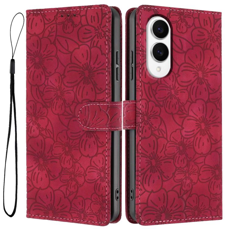 Cherry Blossoms Embossed Leather Phone Case, For Samsung Galaxy S26 Edge 5G, For Samsung Galaxy S26 Ultra 5G, For Samsung Galaxy S26 5G, For Samsung Galaxy S25 FE 5G, For Samsung Galaxy S25 Edge 5G, For Samsung Galaxy S25 5G