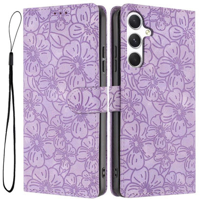 Cherry Blossoms Embossed Leather Phone Case, For Samsung Galaxy S26 Edge 5G, For Samsung Galaxy S26 Ultra 5G, For Samsung Galaxy S26 5G, For Samsung Galaxy S25 FE 5G, For Samsung Galaxy S25 Edge 5G, For Samsung Galaxy S25 5G