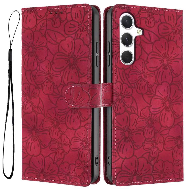 Cherry Blossoms Embossed Leather Phone Case, For Samsung Galaxy S26 Edge 5G, For Samsung Galaxy S26 Ultra 5G, For Samsung Galaxy S26 5G, For Samsung Galaxy S25 FE 5G, For Samsung Galaxy S25 Edge 5G, For Samsung Galaxy S25 5G