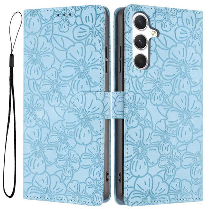 Cherry Blossoms Embossed Leather Phone Case, For Samsung Galaxy S26 Edge 5G, For Samsung Galaxy S26 Ultra 5G, For Samsung Galaxy S26 5G, For Samsung Galaxy S25 FE 5G, For Samsung Galaxy S25 Edge 5G, For Samsung Galaxy S25 5G