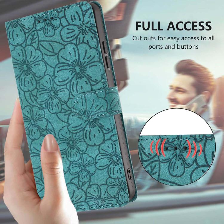 Cherry Blossoms Embossed Leather Phone Case, For Samsung Galaxy S25+ 5G, For Samsung Galaxy S25 Ultra 5G, For Samsung Galaxy S24 FE 5G, For Samsung Galaxy S24 Ultra 5G, For Samsung Galaxy S24+ 5G, For Samsung Galaxy S24 5G