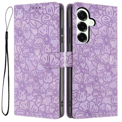 Cherry Blossoms Embossed Leather Phone Case, For Samsung Galaxy S25+ 5G, For Samsung Galaxy S25 Ultra 5G, For Samsung Galaxy S24 FE 5G, For Samsung Galaxy S24 Ultra 5G, For Samsung Galaxy S24+ 5G, For Samsung Galaxy S24 5G