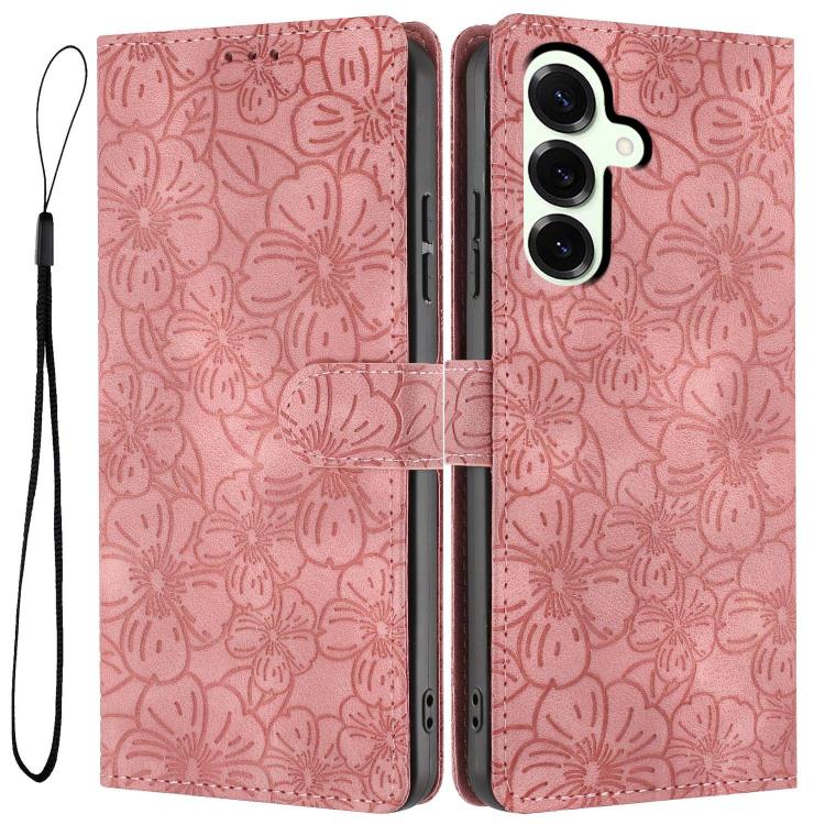 Cherry Blossoms Embossed Leather Phone Case, For Samsung Galaxy S25+ 5G, For Samsung Galaxy S25 Ultra 5G, For Samsung Galaxy S24 FE 5G, For Samsung Galaxy S24 Ultra 5G, For Samsung Galaxy S24+ 5G, For Samsung Galaxy S24 5G