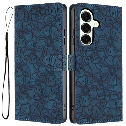 Cherry Blossoms Embossed Leather Phone Case, For Samsung Galaxy S25+ 5G, For Samsung Galaxy S25 Ultra 5G, For Samsung Galaxy S24 FE 5G, For Samsung Galaxy S24 Ultra 5G, For Samsung Galaxy S24+ 5G, For Samsung Galaxy S24 5G