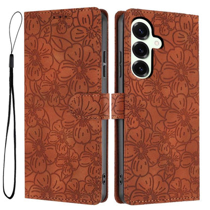 Cherry Blossoms Embossed Leather Phone Case, For Samsung Galaxy S25+ 5G, For Samsung Galaxy S25 Ultra 5G, For Samsung Galaxy S24 FE 5G, For Samsung Galaxy S24 Ultra 5G, For Samsung Galaxy S24+ 5G, For Samsung Galaxy S24 5G