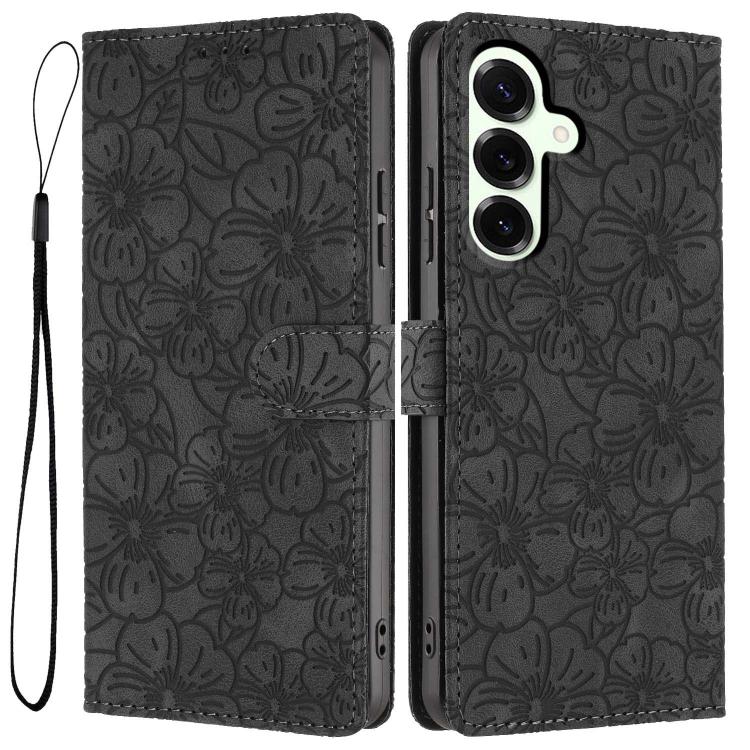 Cherry Blossoms Embossed Leather Phone Case, For Samsung Galaxy S25+ 5G, For Samsung Galaxy S25 Ultra 5G, For Samsung Galaxy S24 FE 5G, For Samsung Galaxy S24 Ultra 5G, For Samsung Galaxy S24+ 5G, For Samsung Galaxy S24 5G