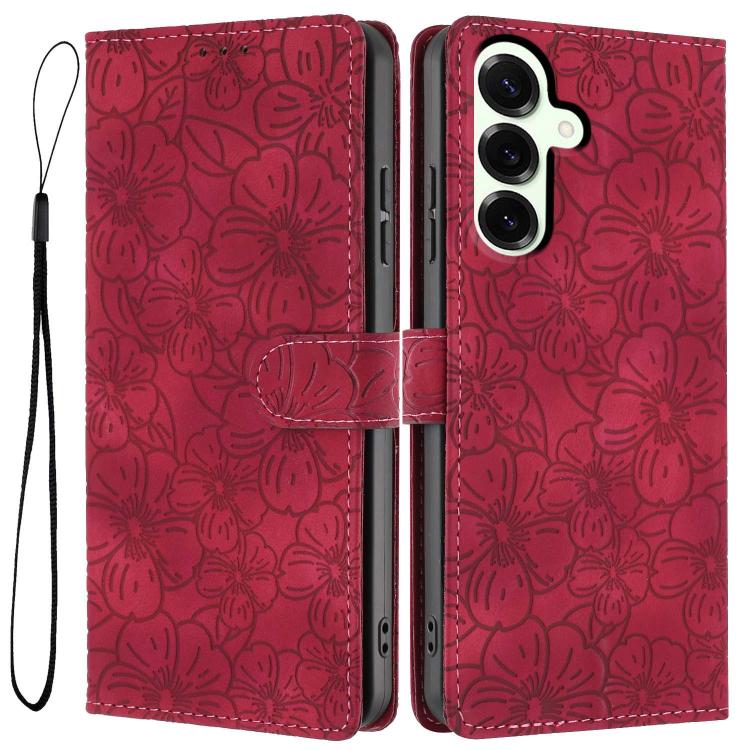 Cherry Blossoms Embossed Leather Phone Case, For Samsung Galaxy S26 Edge 5G, For Samsung Galaxy S26 Ultra 5G, For Samsung Galaxy S26 5G, For Samsung Galaxy S25 FE 5G, For Samsung Galaxy S25 Edge 5G, For Samsung Galaxy S25 5G