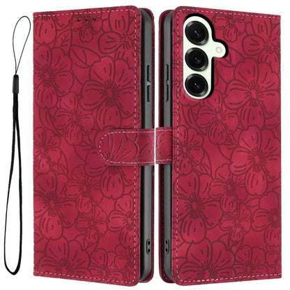 Cherry Blossoms Embossed Leather Phone Case, For Samsung Galaxy S26 Edge 5G, For Samsung Galaxy S26 Ultra 5G, For Samsung Galaxy S26 5G, For Samsung Galaxy S25 FE 5G, For Samsung Galaxy S25 Edge 5G, For Samsung Galaxy S25 5G