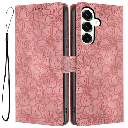 Cherry Blossoms Embossed Leather Phone Case, For Samsung Galaxy S26 Edge 5G, For Samsung Galaxy S26 Ultra 5G, For Samsung Galaxy S26 5G, For Samsung Galaxy S25 FE 5G, For Samsung Galaxy S25 Edge 5G, For Samsung Galaxy S25 5G