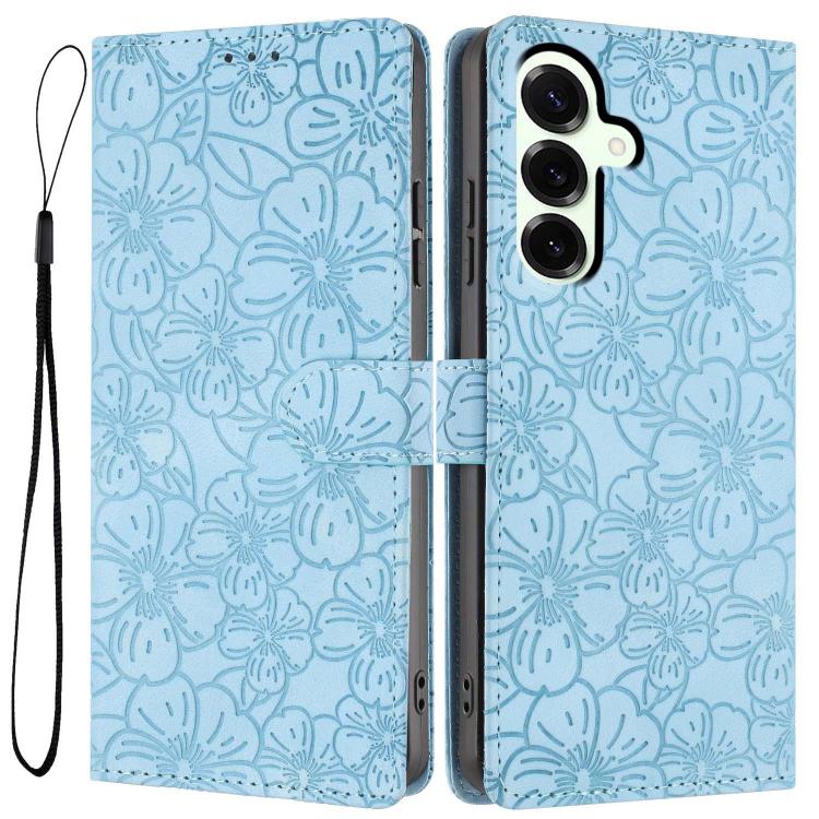 Cherry Blossoms Embossed Leather Phone Case, For Samsung Galaxy S26 Edge 5G, For Samsung Galaxy S26 Ultra 5G, For Samsung Galaxy S26 5G, For Samsung Galaxy S25 FE 5G, For Samsung Galaxy S25 Edge 5G, For Samsung Galaxy S25 5G