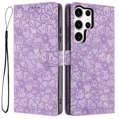 Cherry Blossoms Embossed Leather Phone Case, For Samsung Galaxy S25+ 5G, For Samsung Galaxy S25 Ultra 5G, For Samsung Galaxy S24 FE 5G, For Samsung Galaxy S24 Ultra 5G, For Samsung Galaxy S24+ 5G, For Samsung Galaxy S24 5G