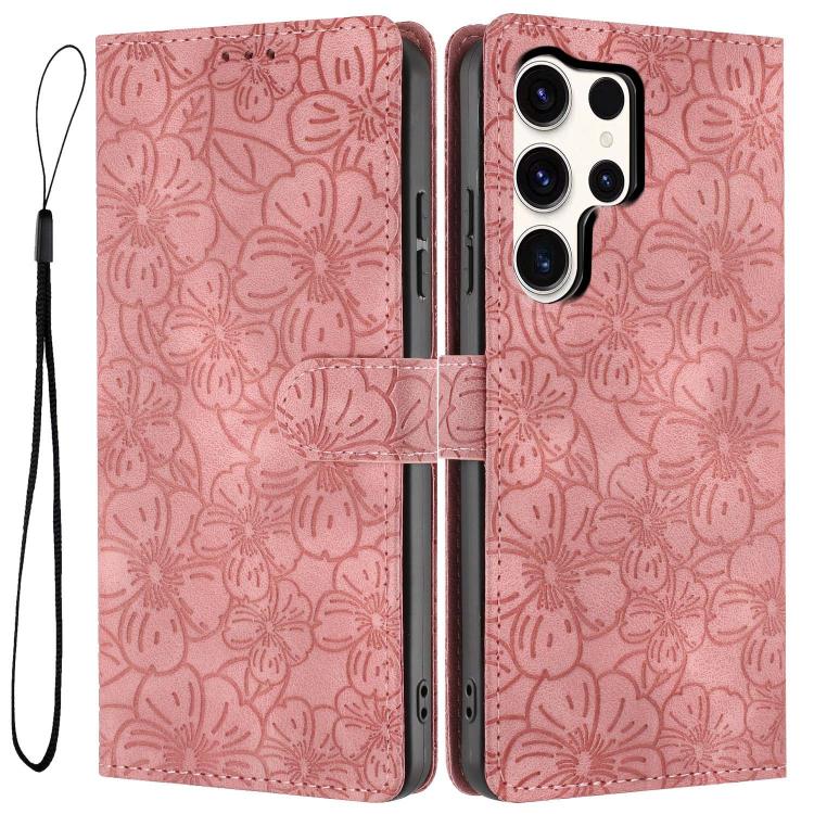 Cherry Blossoms Embossed Leather Phone Case, For Samsung Galaxy S25+ 5G, For Samsung Galaxy S25 Ultra 5G, For Samsung Galaxy S24 FE 5G, For Samsung Galaxy S24 Ultra 5G, For Samsung Galaxy S24+ 5G, For Samsung Galaxy S24 5G