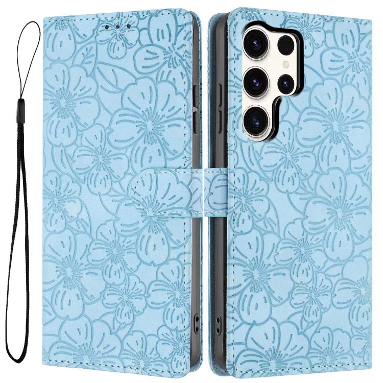 Cherry Blossoms Embossed Leather Phone Case, For Samsung Galaxy S25+ 5G, For Samsung Galaxy S25 Ultra 5G, For Samsung Galaxy S24 FE 5G, For Samsung Galaxy S24 Ultra 5G, For Samsung Galaxy S24+ 5G, For Samsung Galaxy S24 5G