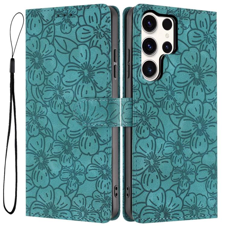 Cherry Blossoms Embossed Leather Phone Case, For Samsung Galaxy S25+ 5G, For Samsung Galaxy S25 Ultra 5G, For Samsung Galaxy S24 FE 5G, For Samsung Galaxy S24 Ultra 5G, For Samsung Galaxy S24+ 5G, For Samsung Galaxy S24 5G