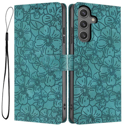 Cherry Blossoms Embossed Leather Phone Case, For Samsung Galaxy S25+ 5G, For Samsung Galaxy S25 Ultra 5G, For Samsung Galaxy S24 FE 5G, For Samsung Galaxy S24 Ultra 5G, For Samsung Galaxy S24+ 5G, For Samsung Galaxy S24 5G