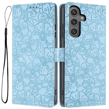 Cherry Blossoms Embossed Leather Phone Case, For Samsung Galaxy S25+ 5G, For Samsung Galaxy S25 Ultra 5G, For Samsung Galaxy S24 FE 5G, For Samsung Galaxy S24 Ultra 5G, For Samsung Galaxy S24+ 5G, For Samsung Galaxy S24 5G