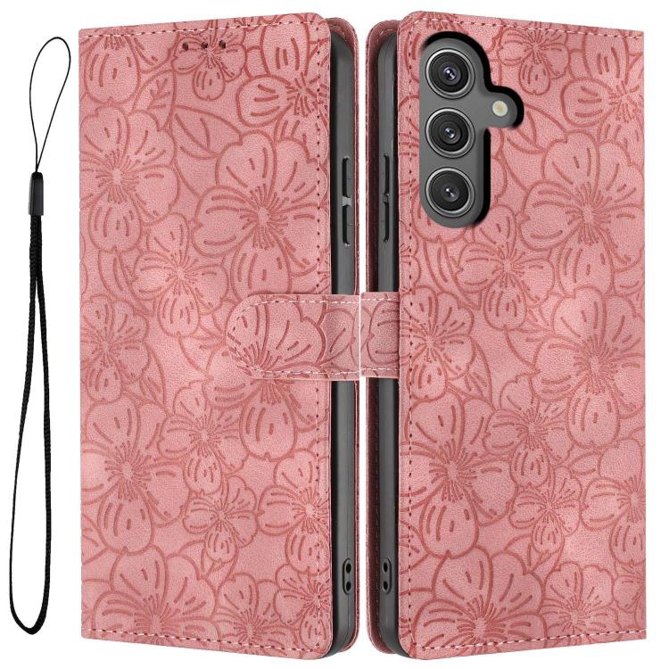 Cherry Blossoms Embossed Leather Phone Case, For Samsung Galaxy S25+ 5G, For Samsung Galaxy S25 Ultra 5G, For Samsung Galaxy S24 FE 5G, For Samsung Galaxy S24 Ultra 5G, For Samsung Galaxy S24+ 5G, For Samsung Galaxy S24 5G