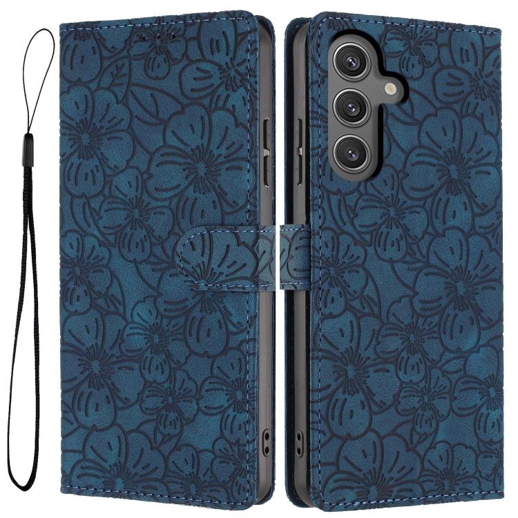 Cherry Blossoms Embossed Leather Phone Case, For Samsung Galaxy S25+ 5G, For Samsung Galaxy S25 Ultra 5G, For Samsung Galaxy S24 FE 5G, For Samsung Galaxy S24 Ultra 5G, For Samsung Galaxy S24+ 5G, For Samsung Galaxy S24 5G