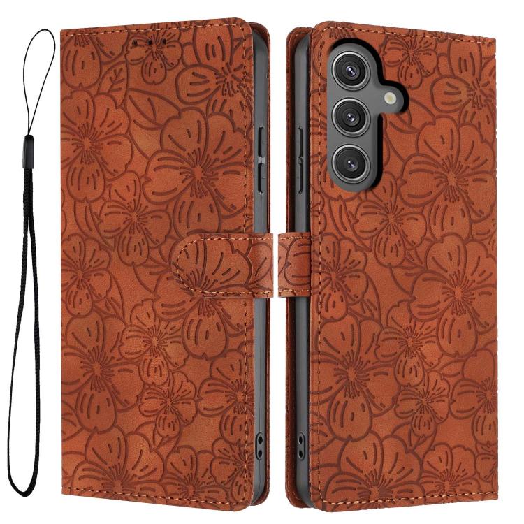 Cherry Blossoms Embossed Leather Phone Case, For Samsung Galaxy S25+ 5G, For Samsung Galaxy S25 Ultra 5G, For Samsung Galaxy S24 FE 5G, For Samsung Galaxy S24 Ultra 5G, For Samsung Galaxy S24+ 5G, For Samsung Galaxy S24 5G