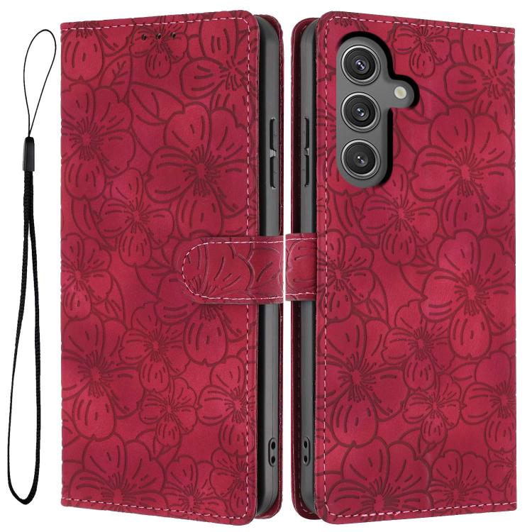 Cherry Blossoms Embossed Leather Phone Case, For Samsung Galaxy S25+ 5G, For Samsung Galaxy S25 Ultra 5G, For Samsung Galaxy S24 FE 5G, For Samsung Galaxy S24 Ultra 5G, For Samsung Galaxy S24+ 5G, For Samsung Galaxy S24 5G