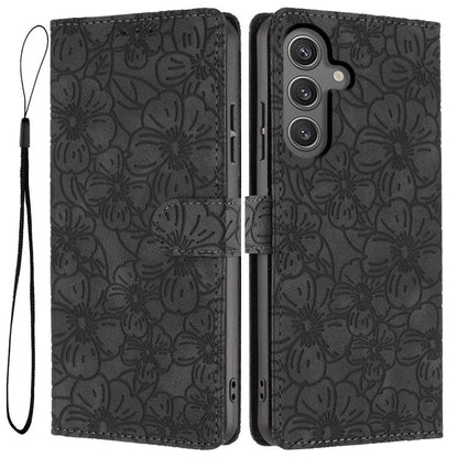 Cherry Blossoms Embossed Leather Phone Case, For Samsung Galaxy S25+ 5G, For Samsung Galaxy S25 Ultra 5G, For Samsung Galaxy S24 FE 5G, For Samsung Galaxy S24 Ultra 5G, For Samsung Galaxy S24+ 5G, For Samsung Galaxy S24 5G