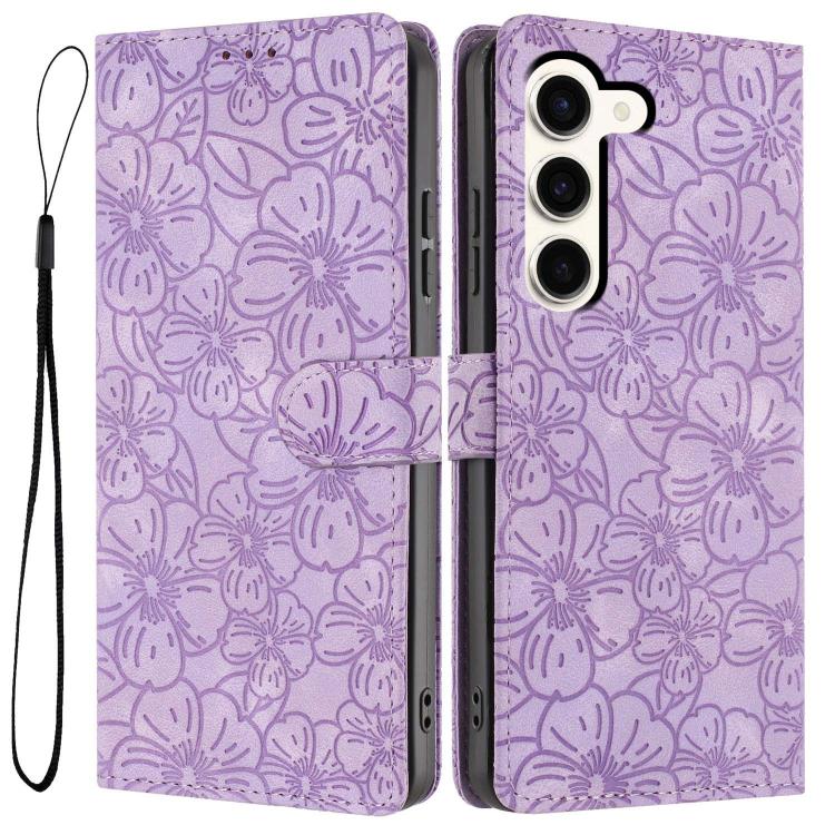 Cherry Blossoms Embossed Leather Phone Case, For Samsung Galaxy S23 FE 5G, For Samsung Galaxy S23 Ultra 5G, For Samsung Galaxy S23+ 5G, For Samsung Galaxy S23 5G