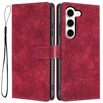 Cherry Blossoms Embossed Leather Phone Case, For Samsung Galaxy S23 FE 5G, For Samsung Galaxy S23 Ultra 5G, For Samsung Galaxy S23+ 5G, For Samsung Galaxy S23 5G