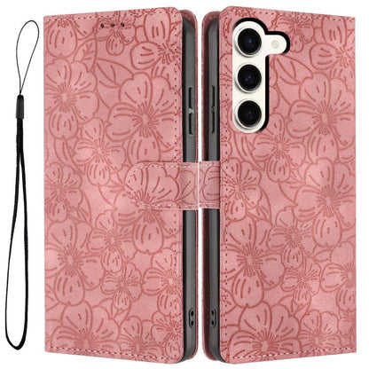 Cherry Blossoms Embossed Leather Phone Case, For Samsung Galaxy S23 FE 5G, For Samsung Galaxy S23 Ultra 5G, For Samsung Galaxy S23+ 5G, For Samsung Galaxy S23 5G