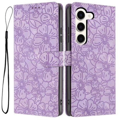 Cherry Blossoms Embossed Leather Phone Case, For Samsung Galaxy S23 FE 5G, For Samsung Galaxy S23 Ultra 5G, For Samsung Galaxy S23+ 5G, For Samsung Galaxy S23 5G