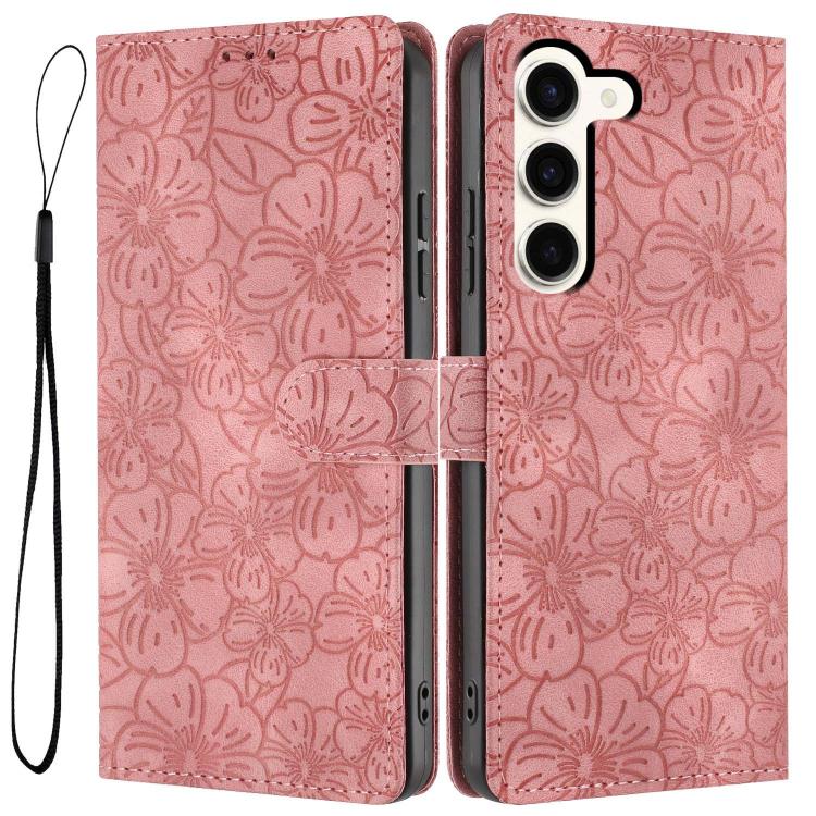 Cherry Blossoms Embossed Leather Phone Case, For Samsung Galaxy S23 FE 5G, For Samsung Galaxy S23 Ultra 5G, For Samsung Galaxy S23+ 5G, For Samsung Galaxy S23 5G