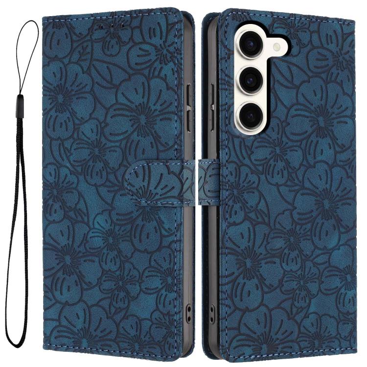 Cherry Blossoms Embossed Leather Phone Case, For Samsung Galaxy S23 FE 5G, For Samsung Galaxy S23 Ultra 5G, For Samsung Galaxy S23+ 5G, For Samsung Galaxy S23 5G