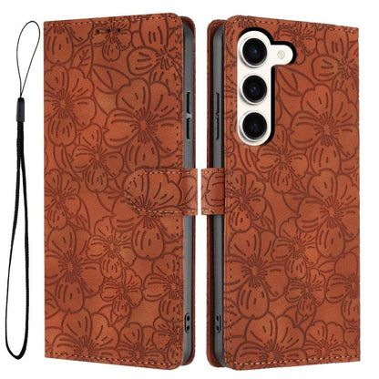 Cherry Blossoms Embossed Leather Phone Case, For Samsung Galaxy S23 FE 5G, For Samsung Galaxy S23 Ultra 5G, For Samsung Galaxy S23+ 5G, For Samsung Galaxy S23 5G