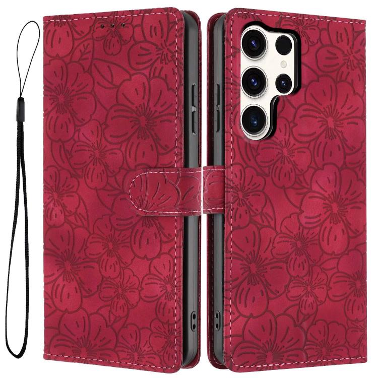 Cherry Blossoms Embossed Leather Phone Case, For Samsung Galaxy S23 FE 5G, For Samsung Galaxy S23 Ultra 5G, For Samsung Galaxy S23+ 5G, For Samsung Galaxy S23 5G