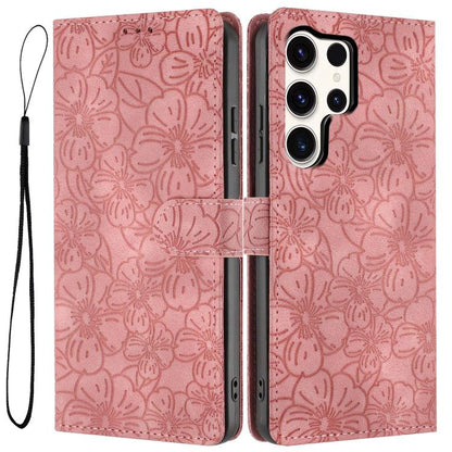 Cherry Blossoms Embossed Leather Phone Case, For Samsung Galaxy S23 FE 5G, For Samsung Galaxy S23 Ultra 5G, For Samsung Galaxy S23+ 5G, For Samsung Galaxy S23 5G