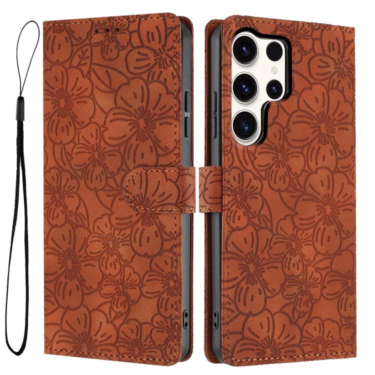 Cherry Blossoms Embossed Leather Phone Case, For Samsung Galaxy S23 FE 5G, For Samsung Galaxy S23 Ultra 5G, For Samsung Galaxy S23+ 5G, For Samsung Galaxy S23 5G