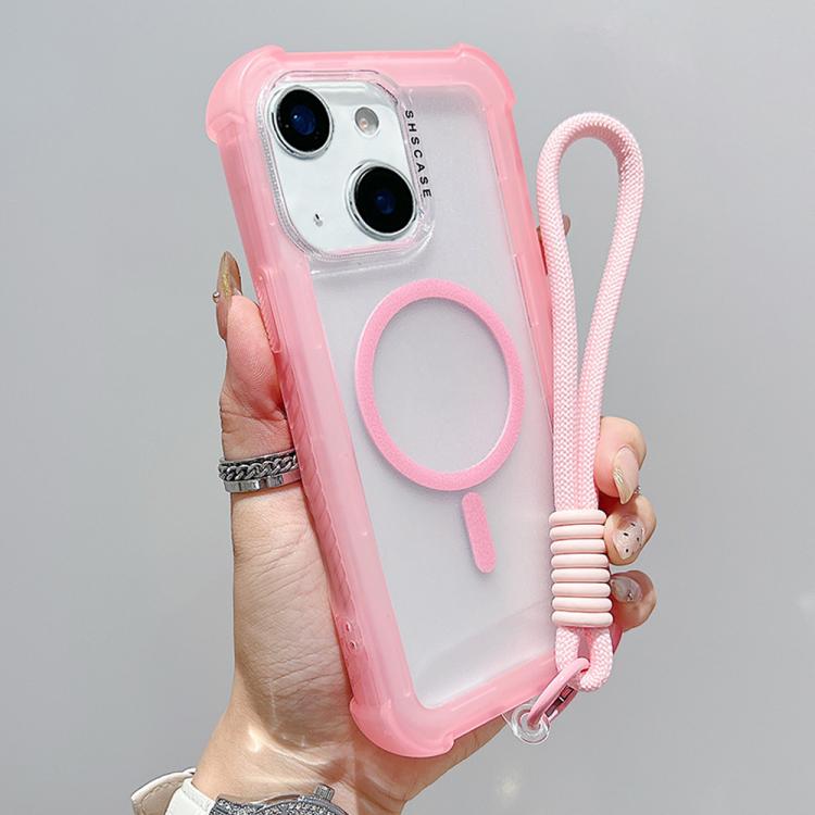 Transparent Matte TPU Hybrid PC 3-in-1 MagSafe Phone Case with Wrist Strap