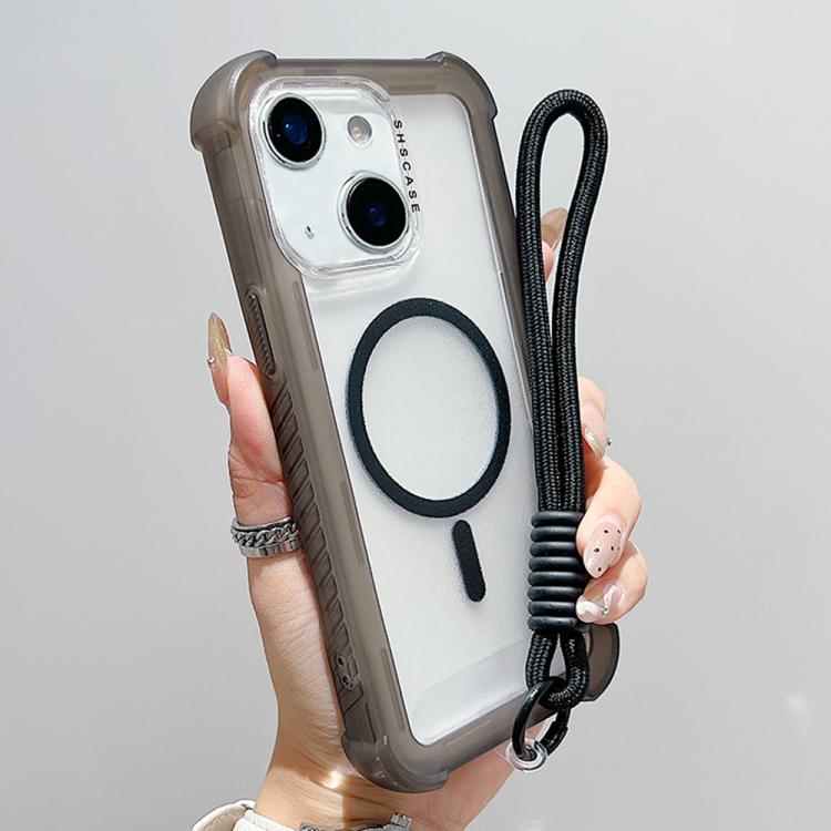 Transparent Matte TPU Hybrid PC 3-in-1 MagSafe Phone Case with Wrist Strap