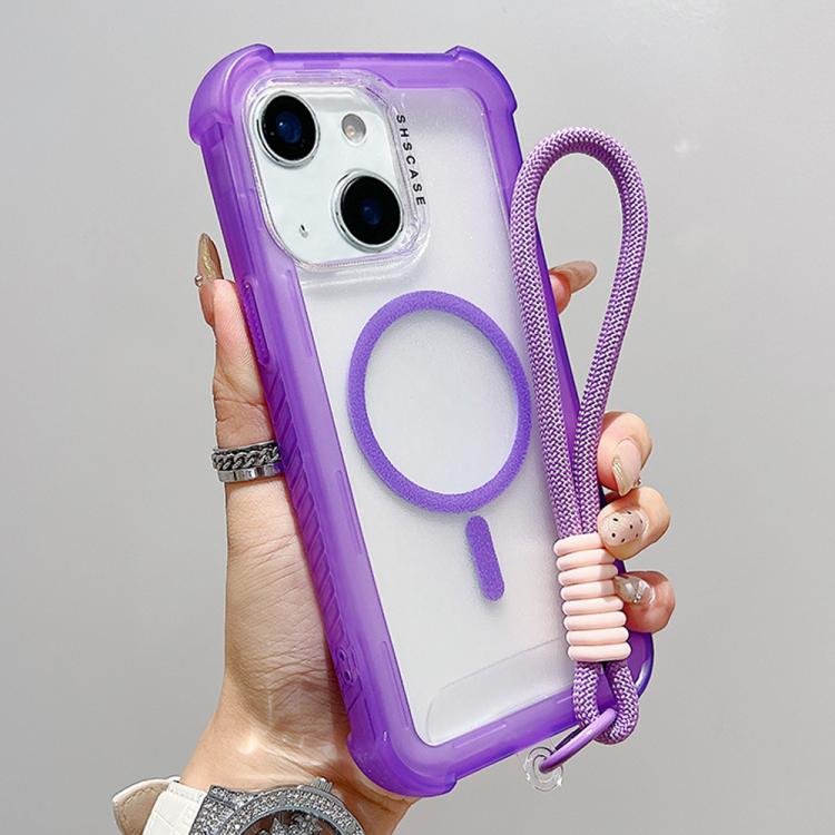 Transparent Matte TPU Hybrid PC 3-in-1 MagSafe Phone Case with Wrist Strap