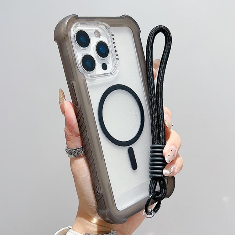 Transparent Matte TPU Hybrid PC 3-in-1 MagSafe Phone Case with Wrist Strap