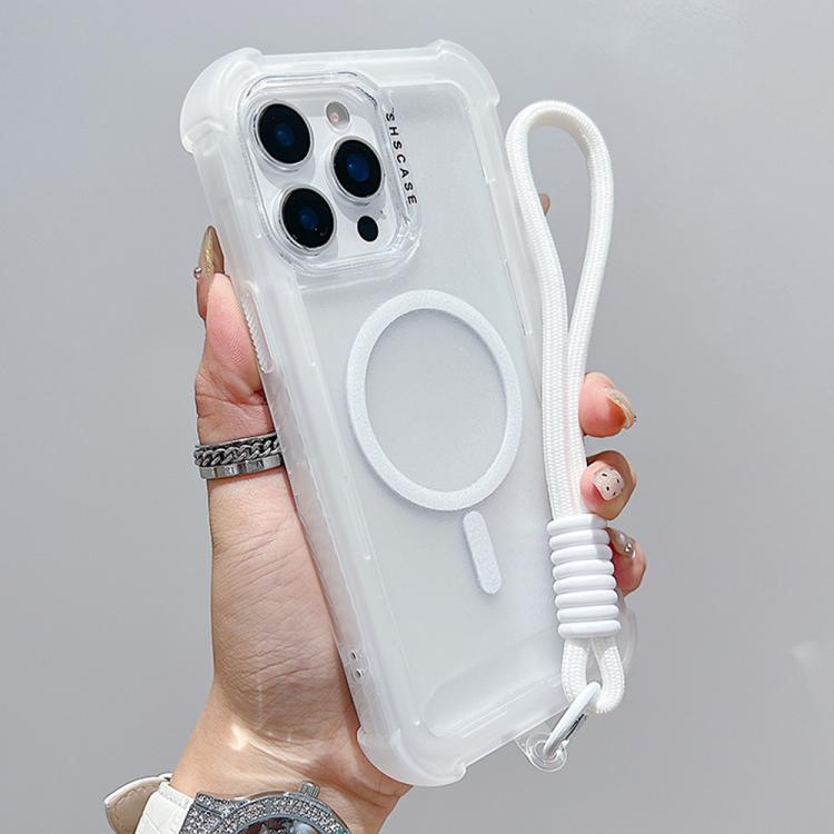 Transparent Matte TPU Hybrid PC 3-in-1 MagSafe Phone Case with Wrist Strap