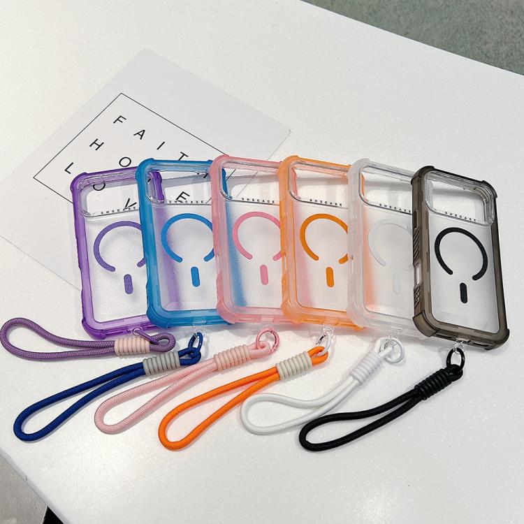 Transparent Matte TPU Hybrid PC 3-in-1 MagSafe Phone Case with Wrist Strap