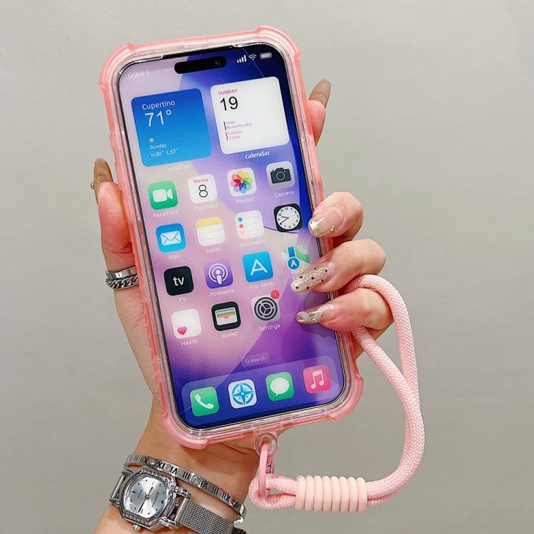 Transparent Matte TPU Hybrid PC 3-in-1 MagSafe Phone Case with Wrist Strap